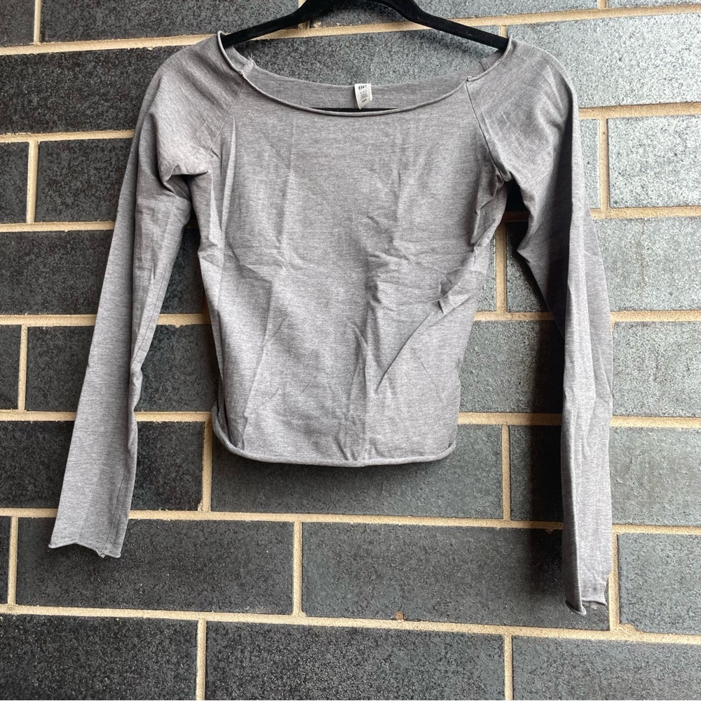BP Gray Fitted Blouse with Long Sleeves